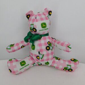 John Deere Pink Plaid Plush Bear Handmade Faceless 11" Tall Girls Love Tractors